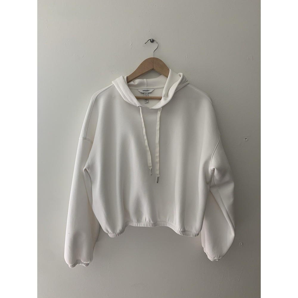 Spanx AirEssentials Crop Hoodie White L Relaxed Soft Cozy Athleisure Performance